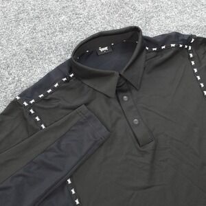 PXG Polo Shirt Mens M Black Long Sleeve Logo Tape Performance Golf Stretch